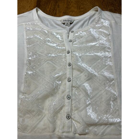 Lucky Brand Cream Velvet Bib Henley Top Geometric Holiday Elegant Sz 3X - Picture 4 of 11